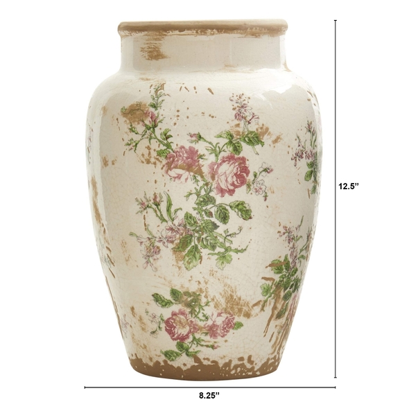 12.5in. Tuscan Ceramic Floral Print Vase - Picture 2 of 6